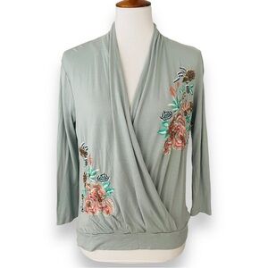 Anthropologie Akemi + Kin Size XL Embroidered & Beaded Wrap Top